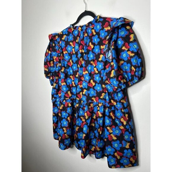 Entro Top Womens Blue Floral Short Sleeve Flowy Boho Blouse Size 2X - Picture 6 of 8
